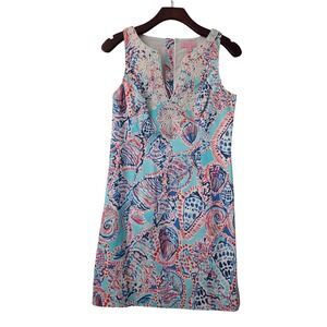 Lilly Pulitzer Gabby Shift Dress Shell Me About Size 2 Blue Red Multi